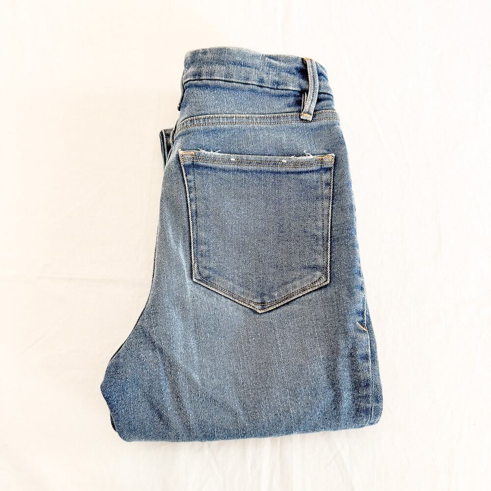 Good American Good Leg GVL67T Blue800 Straight Ripped Denim Jean Size 0 / 25